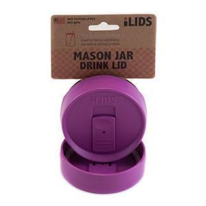 Mulberry coloured reusable drink lid for a mason jar against a white background 