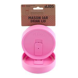 Pink reusable drink lid for a mason jar against a white background 