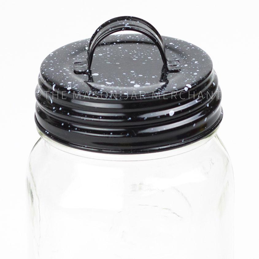 Black Speckled Enamel Lid With Handle