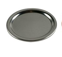 Plain silver wide mouth canning lid against a white background 